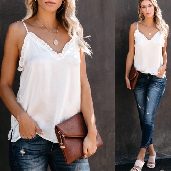 Restocked! Best seller! White ruffle trim cami - Picture 6 of 7